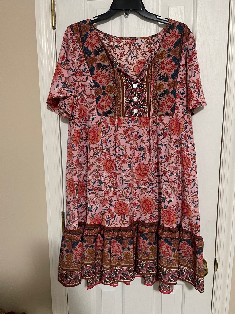 Women’s Pink Floral Boho Short Sleeve Dress